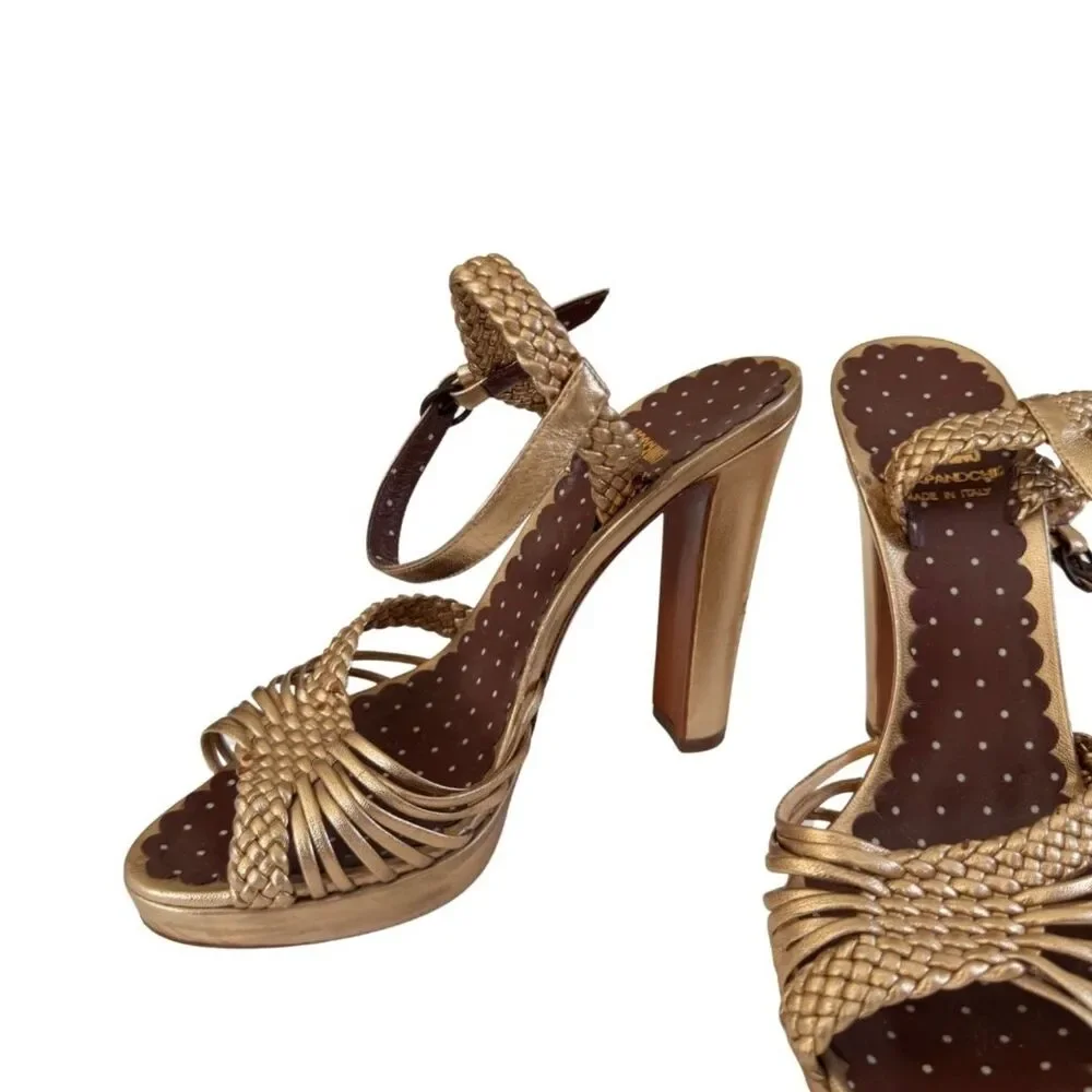 Moschino Cheap & Chic Gold Braided Block Heels Size 8